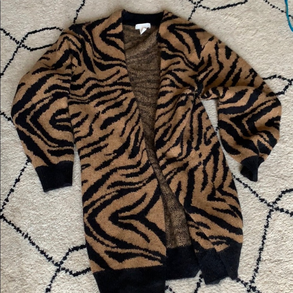 H&M tiger print cardigan sweater.